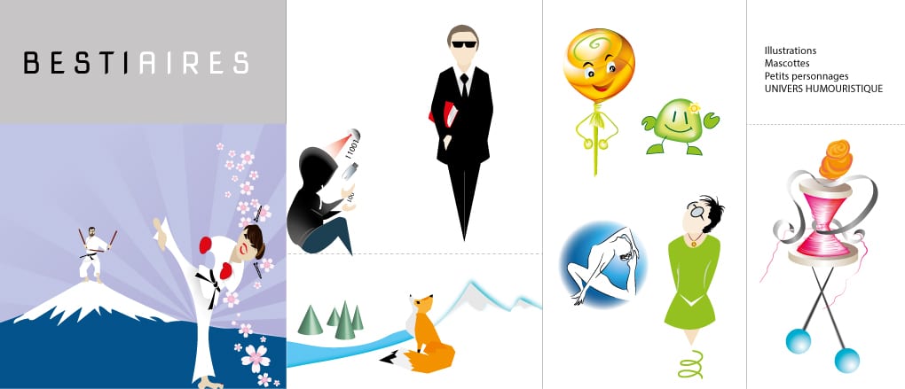planche représentant pleins de petits personnages dans des attitudes très différentes utilisant différents styles graphiques